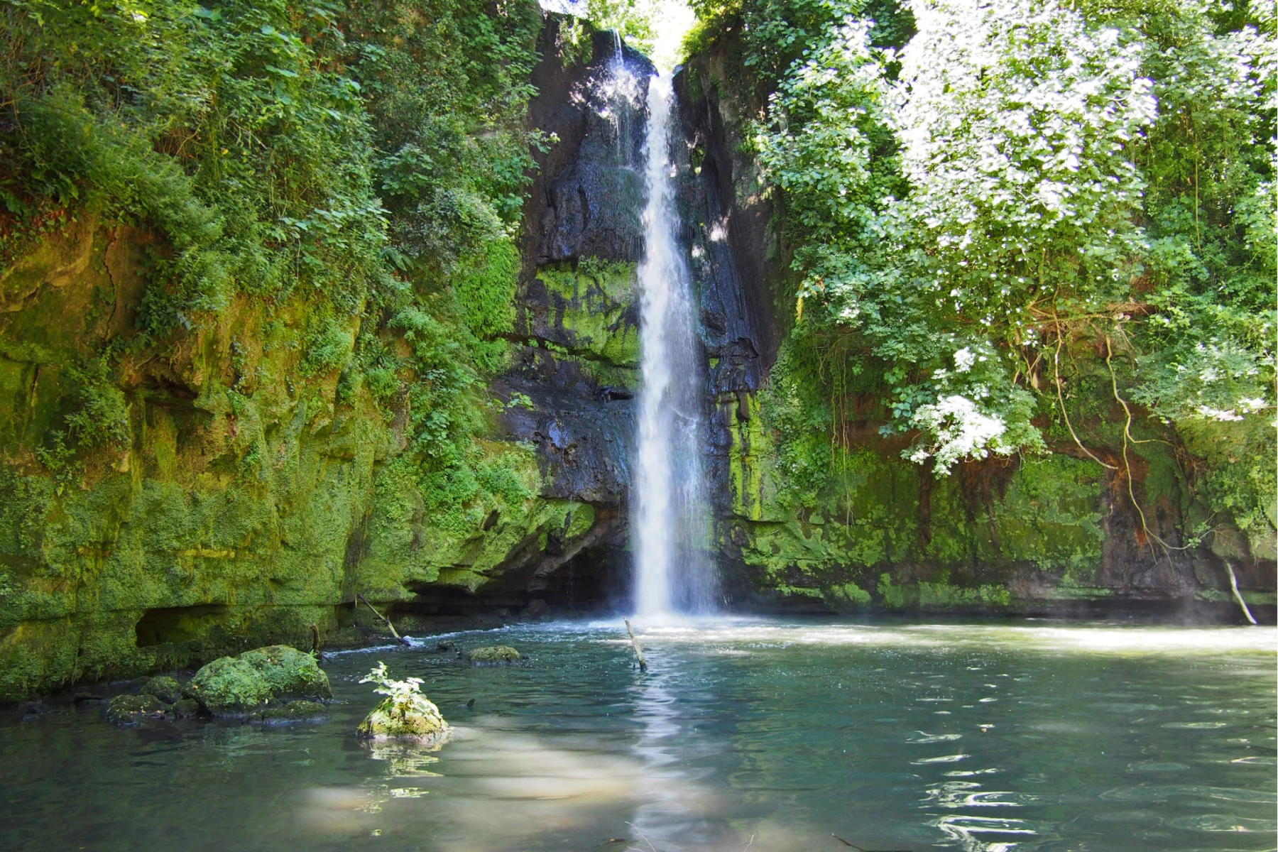 The scenic waterfall